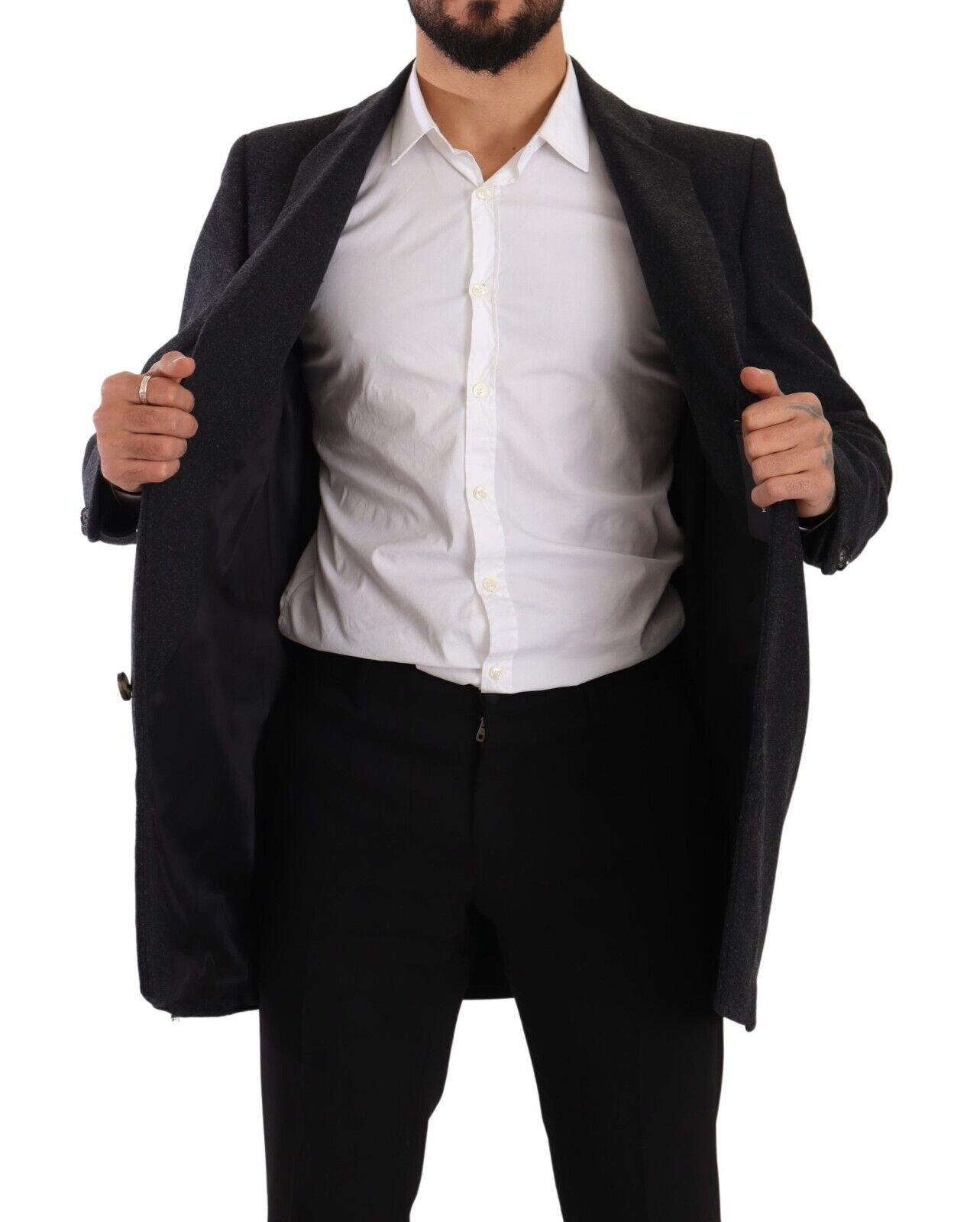 Dark Gray Wool Over Trench Coat Men Jacket