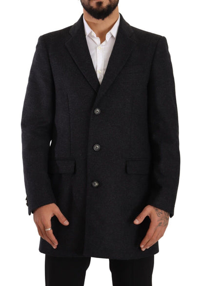 Dark Gray Wool Over Trench Coat Men Jacket