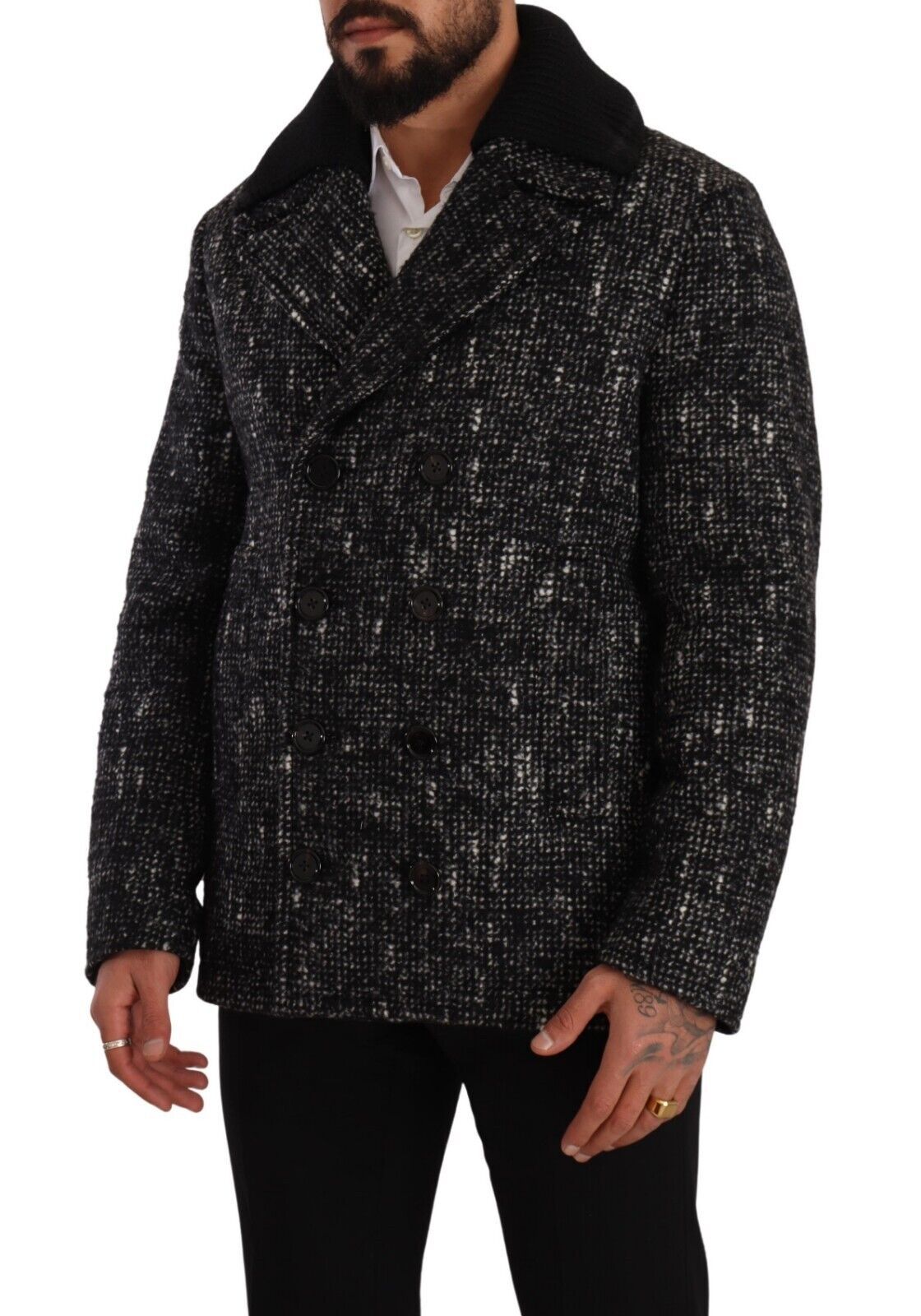 Black Wool Double Breasted Coat Men Jacket