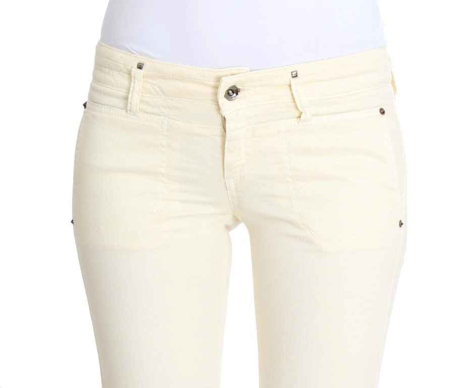 White Cotton Stretch Flare Jeans