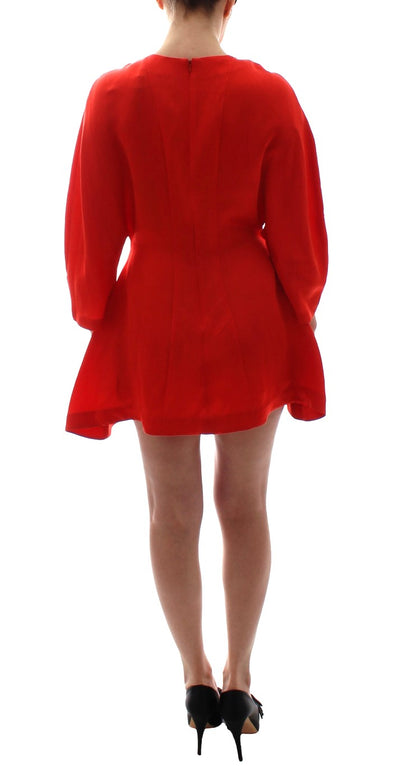 Red Mini Linen 3/4 Sleeve Sheath Dress