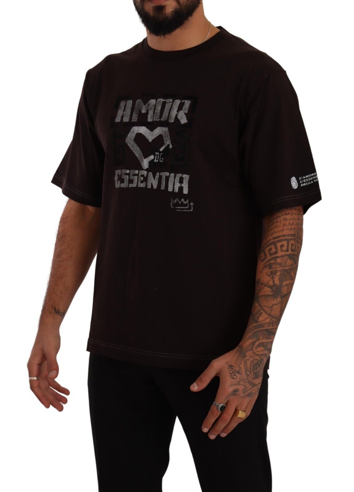 Bordeaux Cotton L-Amore Print Crewneck T-shirt