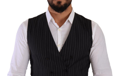 Gray Striped Double Breasted Waistcoat Vest