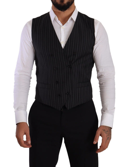 Gray Striped Double Breasted Waistcoat Vest