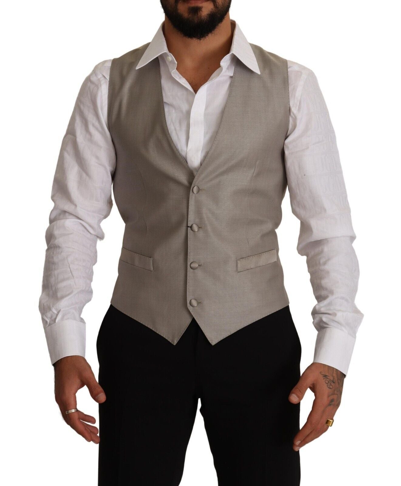 Beige Wool Single Breasted Waistcoat Vest