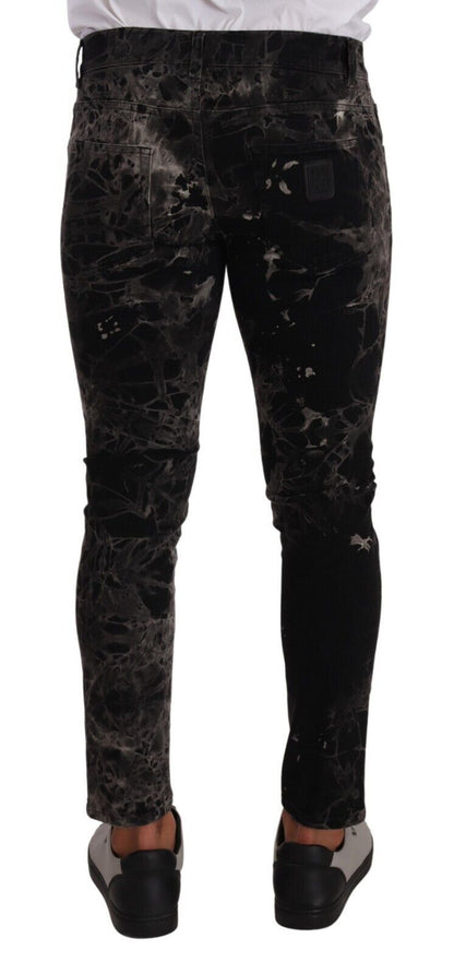 Black Patterned Skinny Slim Fit Jeans