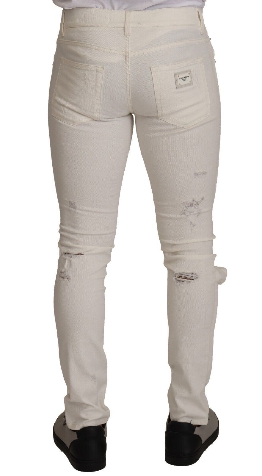 White Tattered Skinny Cotton Men Denim Jeans