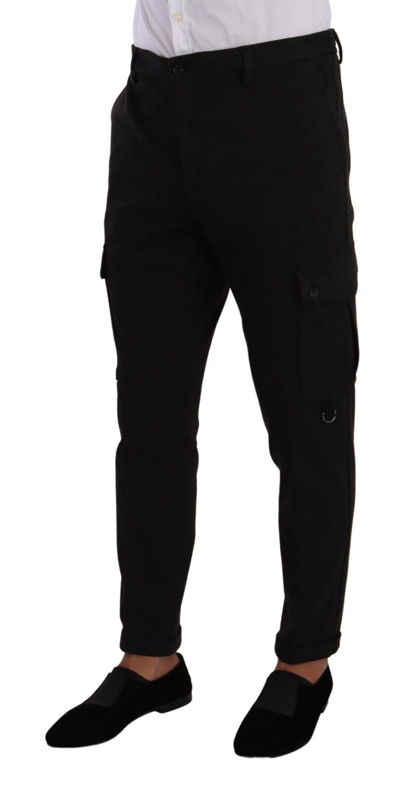 Black Viscose Cargo Skinny Men Trouser Pants