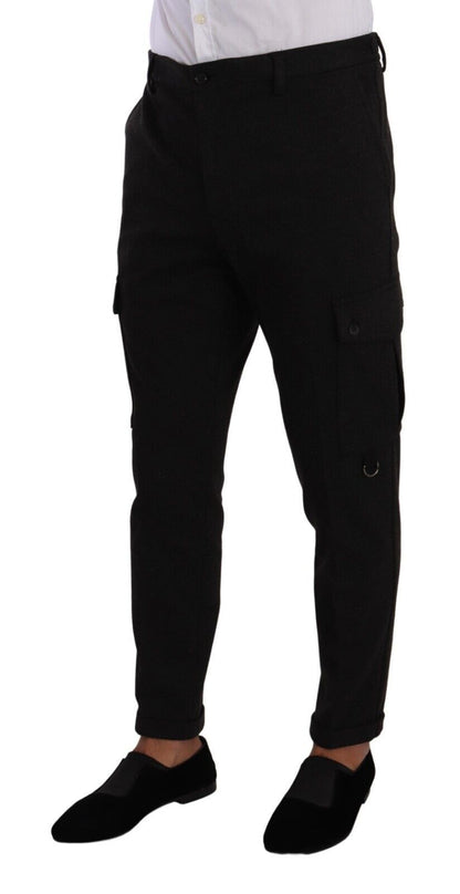 Black Viscose Cargo Skinny Men Trouser Pants