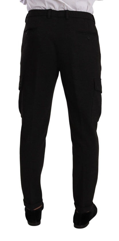 Black Viscose Cargo Skinny Men Trouser Pants