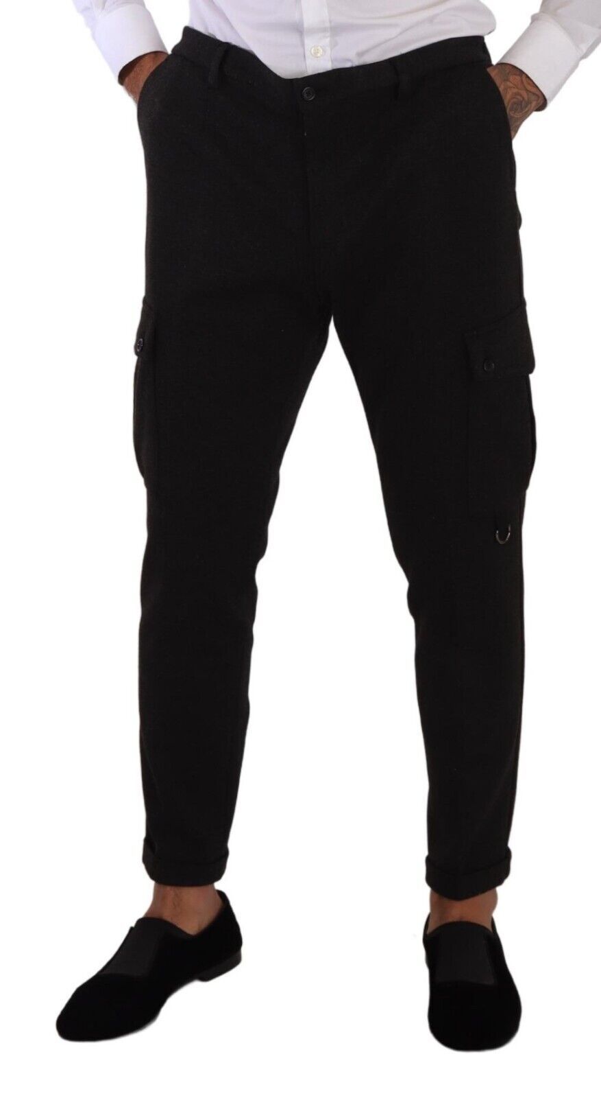 Black Viscose Cargo Skinny Men Trouser Pants