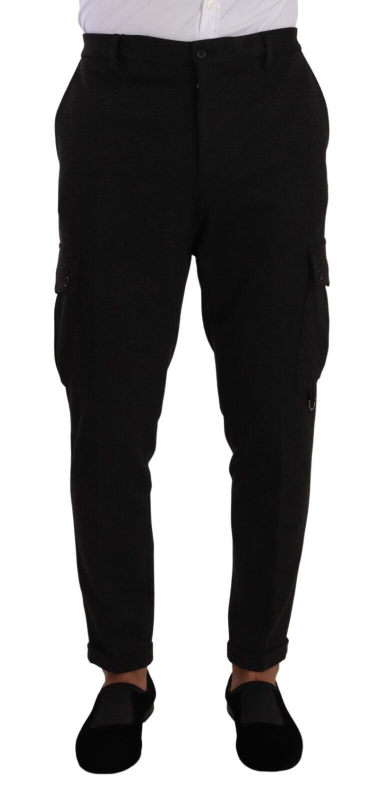Black Viscose Cargo Skinny Men Trouser Pants