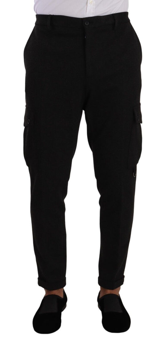 Black Viscose Cargo Skinny Men Trouser Pants