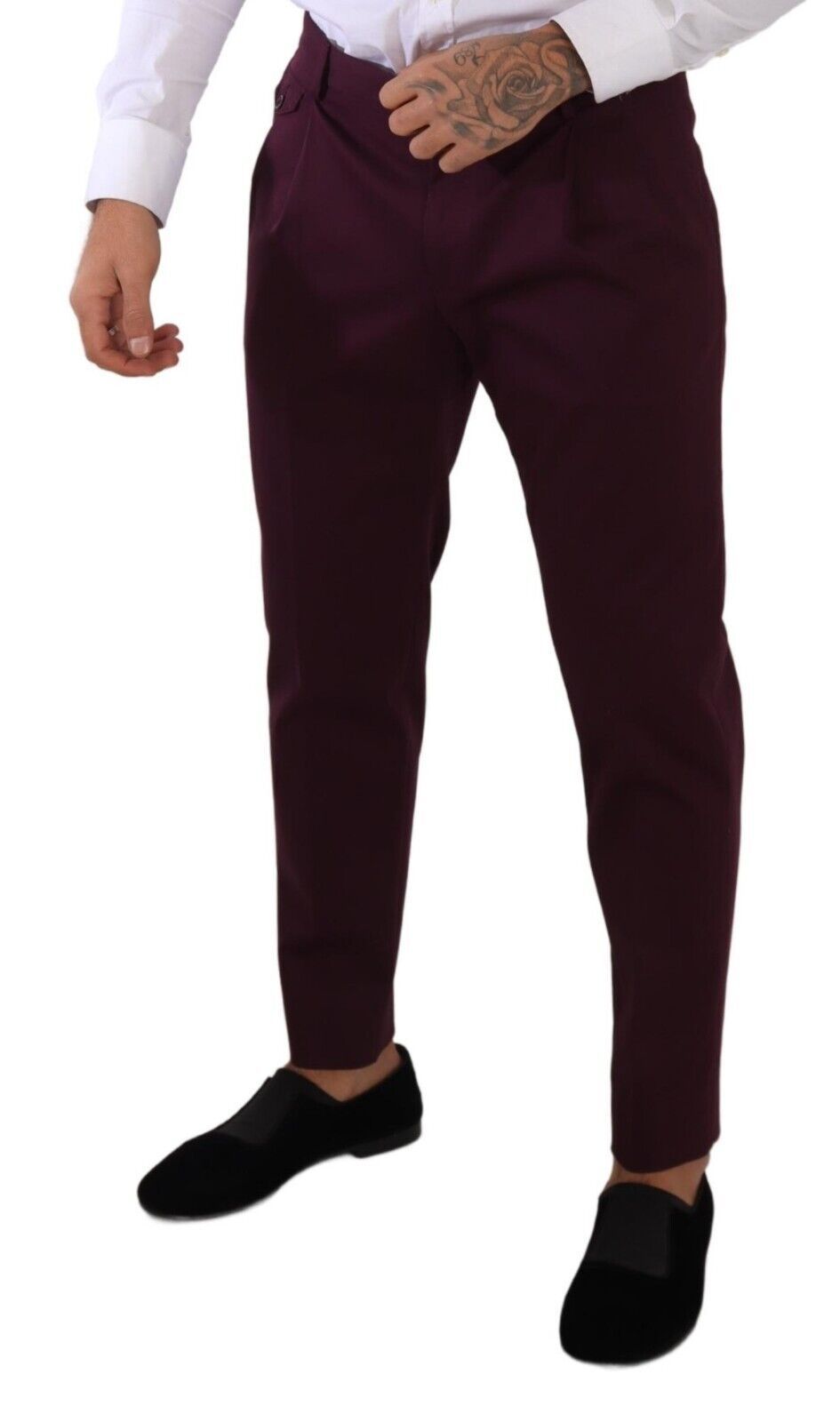 Purple Cotton Tapered Chinos Dress Pants