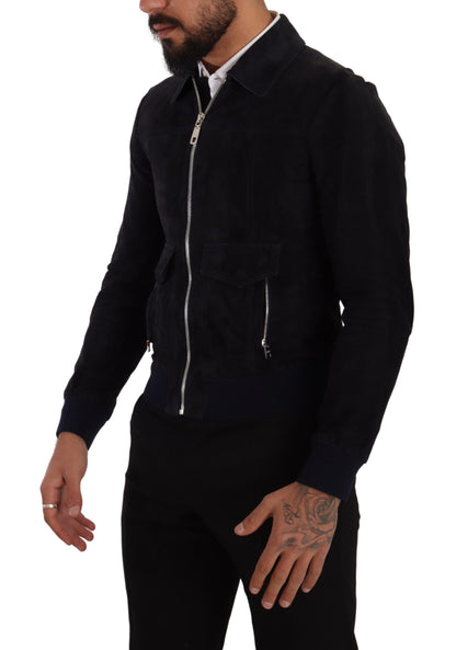 Blue Suede Lambskin Leather Coat Jacket