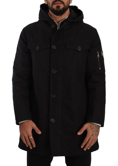 Black Denim Hooded Parka Coat Winter Jacket