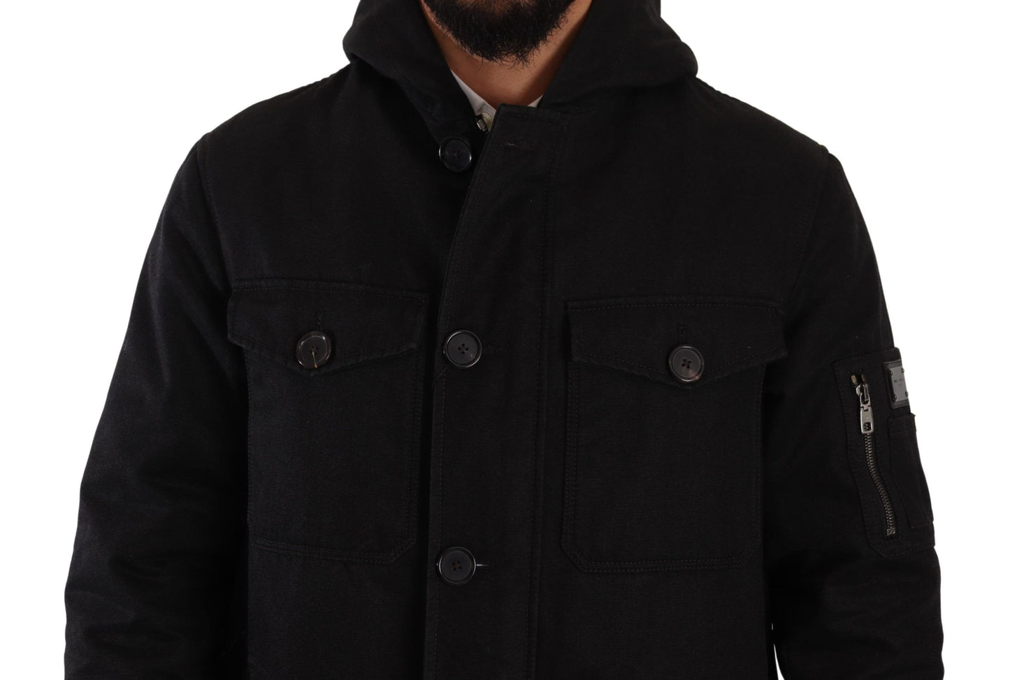 Black Denim Hooded Parka Coat Winter Jacket