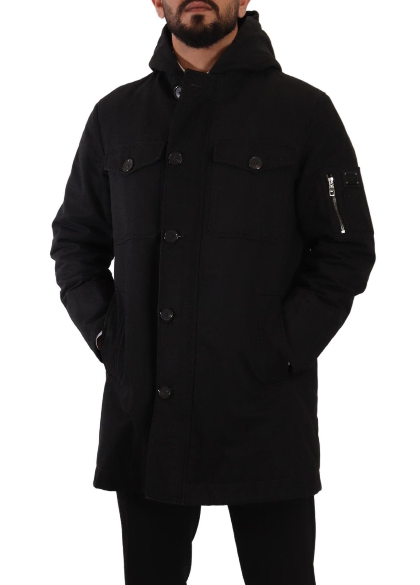 Black Denim Hooded Parka Coat Winter Jacket