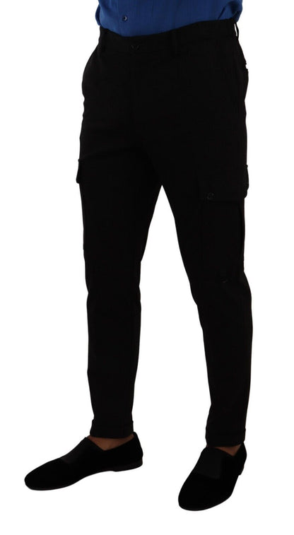 Black Viscose Skinny Cargo Trouser Pants