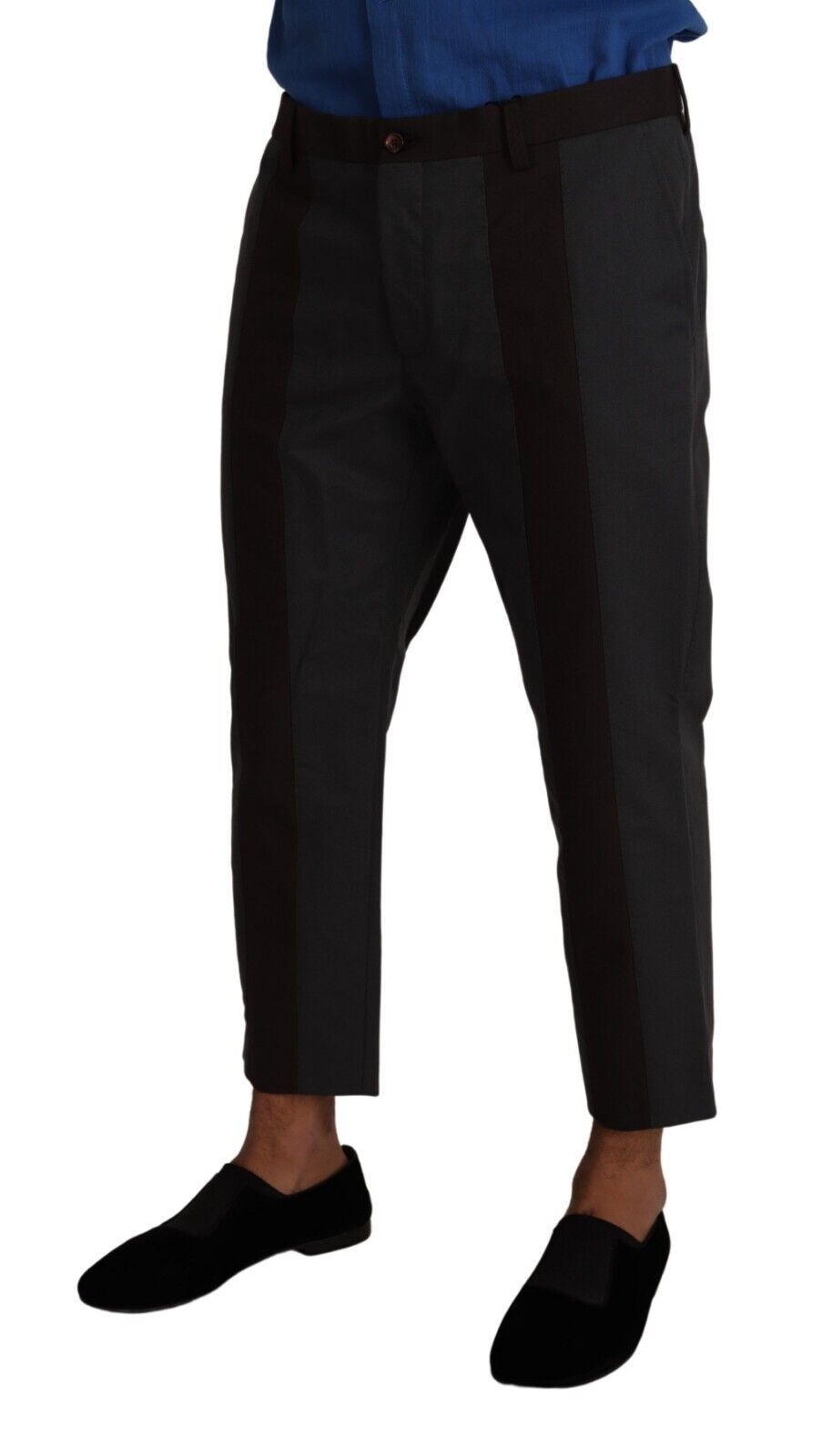 Gray Bordeaux Striped Cropped Trouser Pants