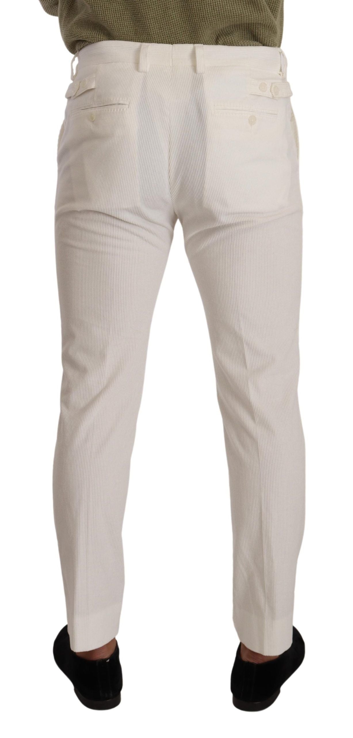 White Cotton Skinny Corduroy Trouser Pants
