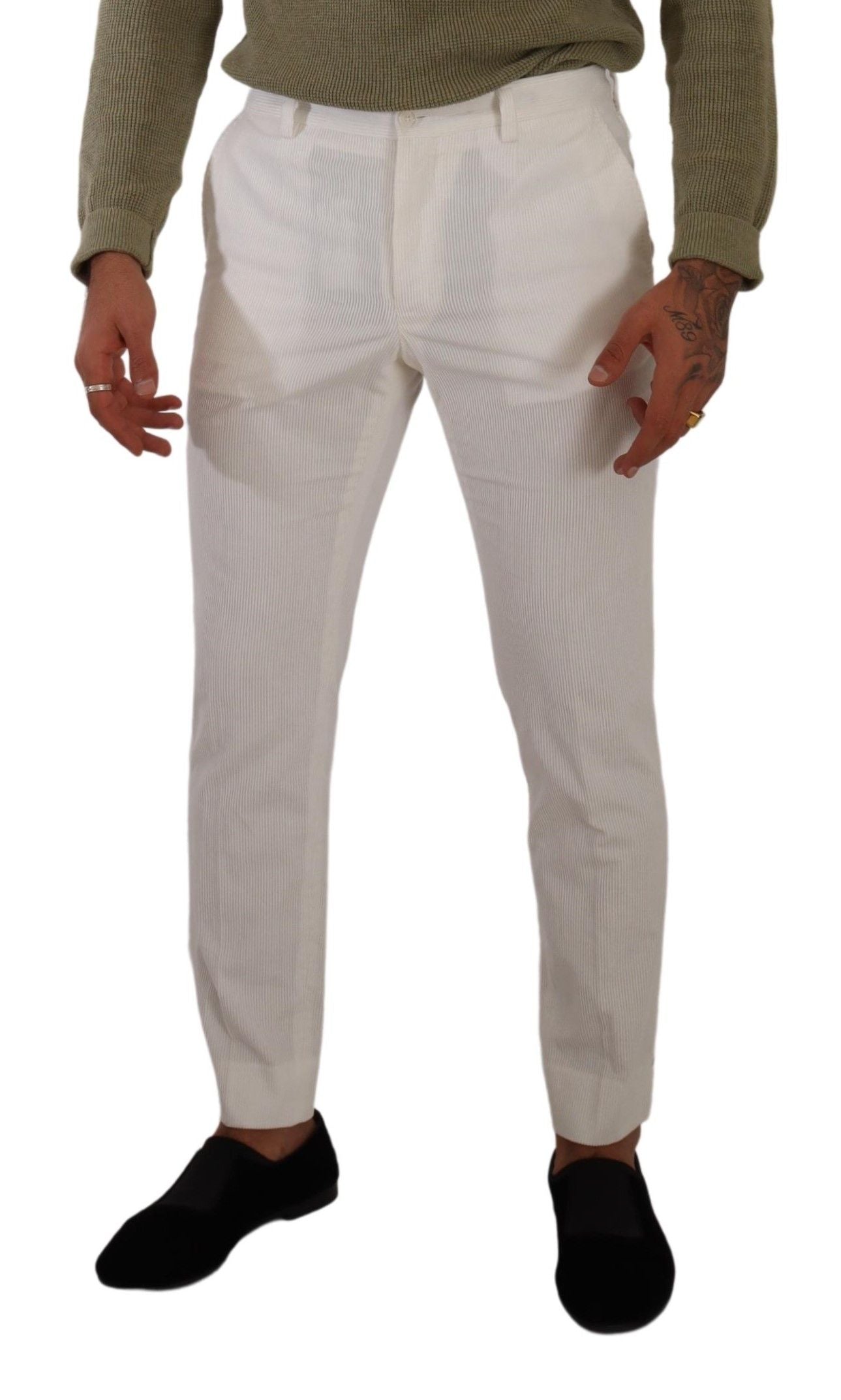 White Cotton Skinny Corduroy Trouser Pants