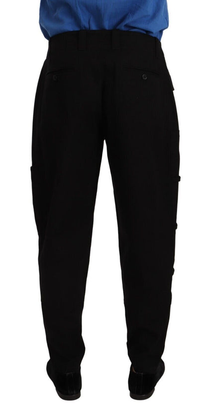 Black Cotton Stretch Tapered Cargo Pants
