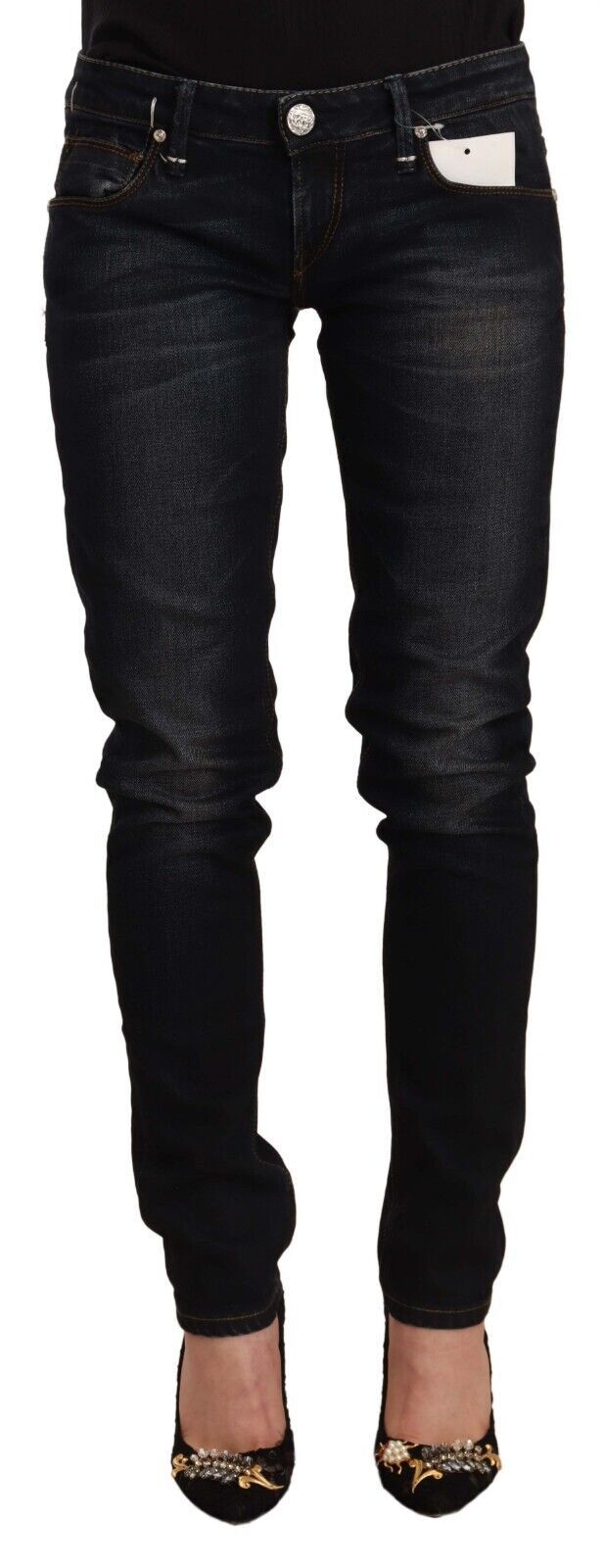 Black Washed Cotton Low Waist Slim Fit Denim Jeans