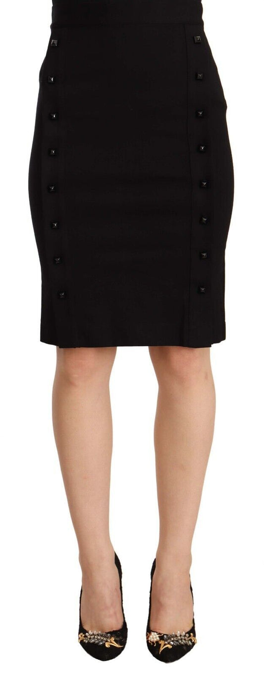 Black High Waist Viscose Knee Length Pencil Cut Skirt