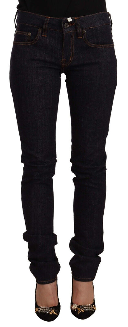 Black Mid Waist Cotton Denim Skinny Jeans