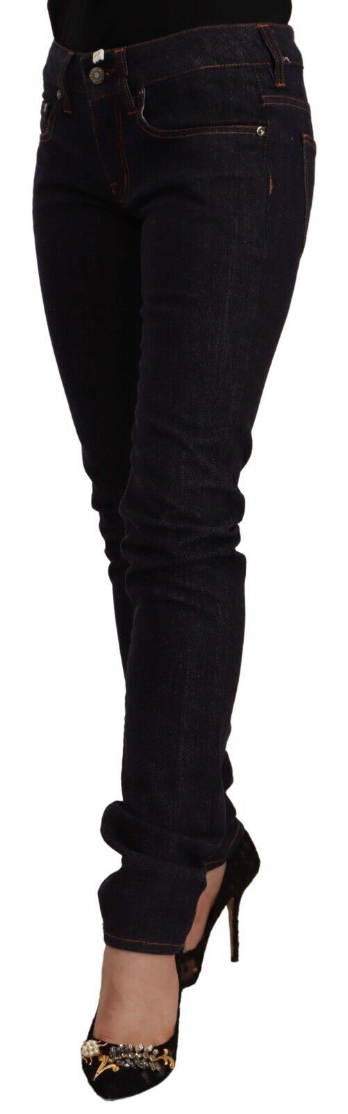 Black Mid Waist Cotton Denim Skinny Jeans