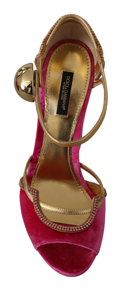 Pink Velvet Crystal Ankle Strap Sandals Shoes