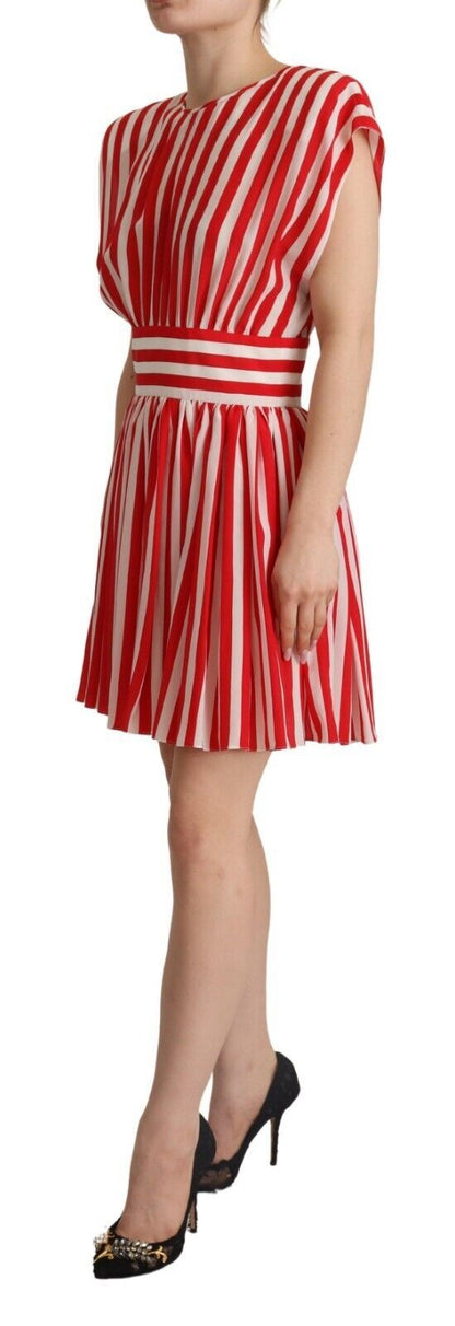 Red White Stripes Silk Mini A-line Dress
