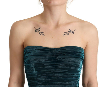 Turquoise Bustier Bodice Draped Midi Dress