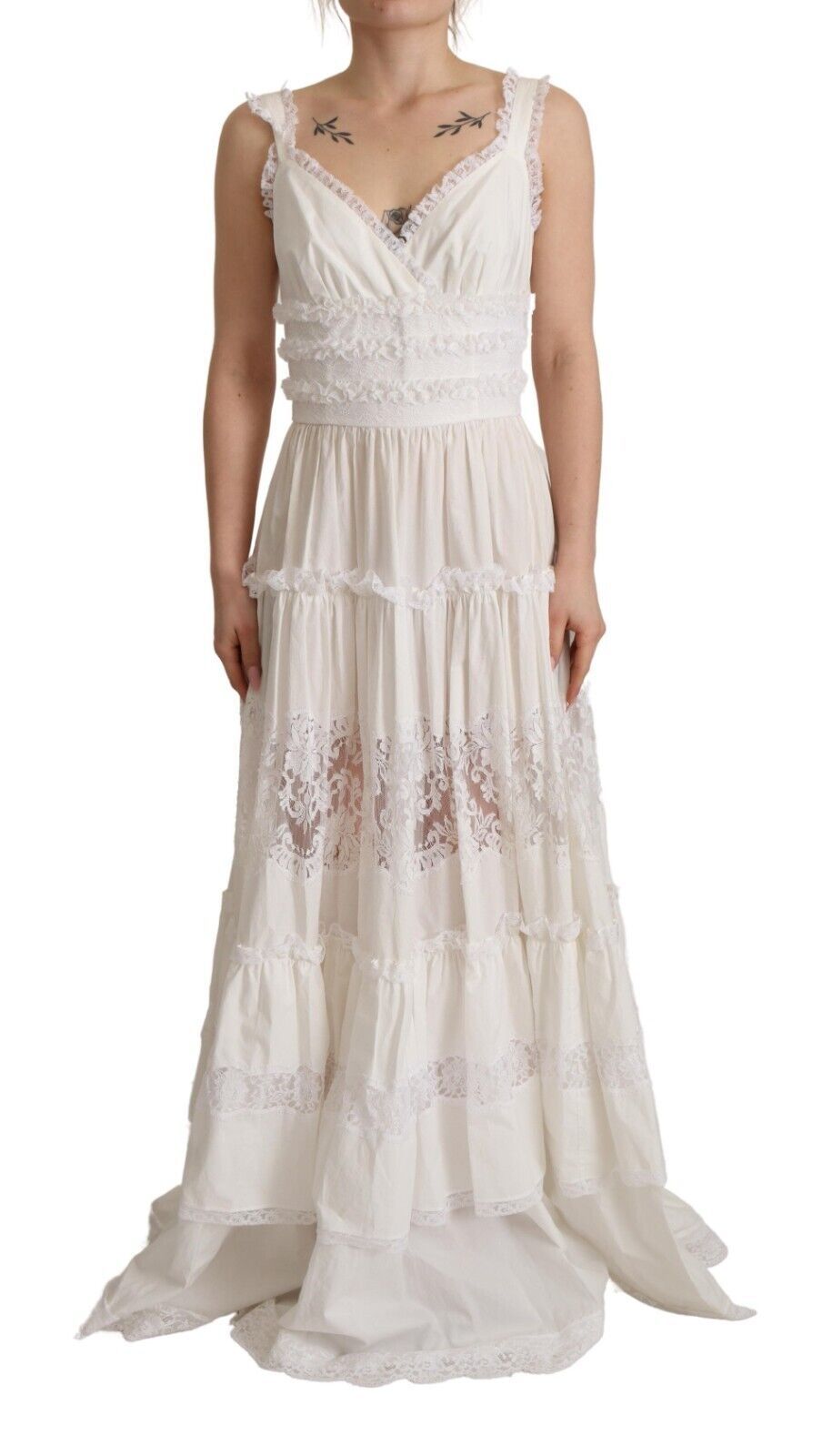 White Cotton Tiered Long Maxi A-line Dress