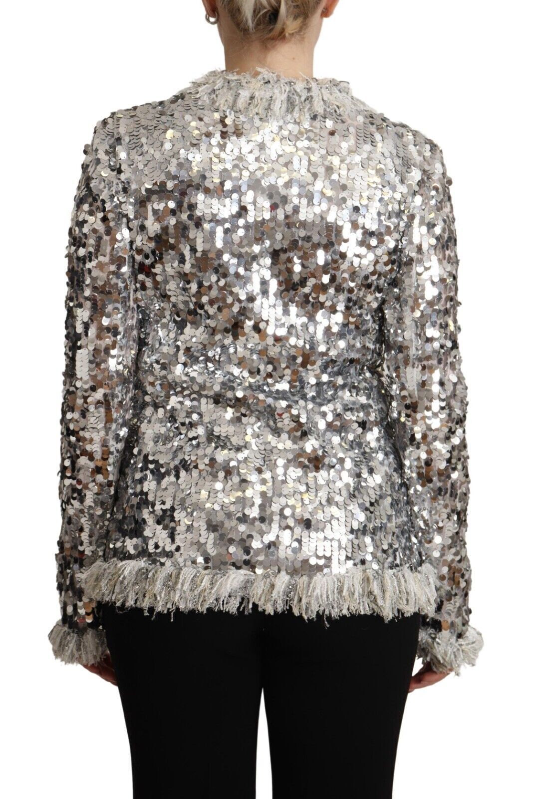 Silver Sequined Shearling Long Sleeves Jacket