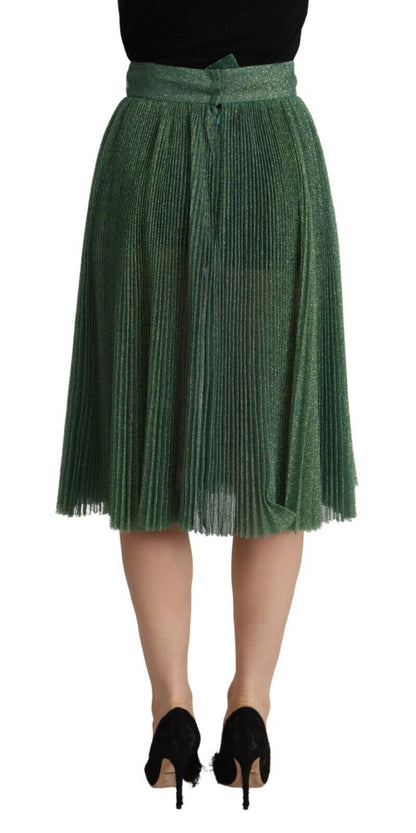 Metallic Green High Waist A-line Pleated Skirt