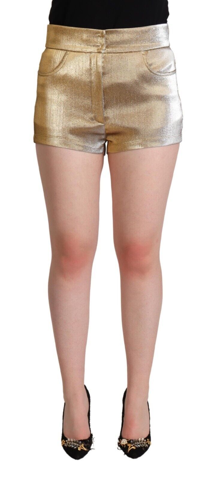 Metallic Gold Cotton Mid Waist Hot Pants Shorts