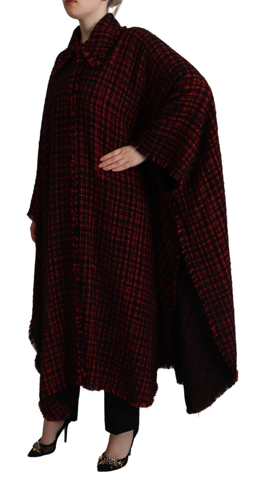 Black Red Cotton Checkered Over Coat Jacket