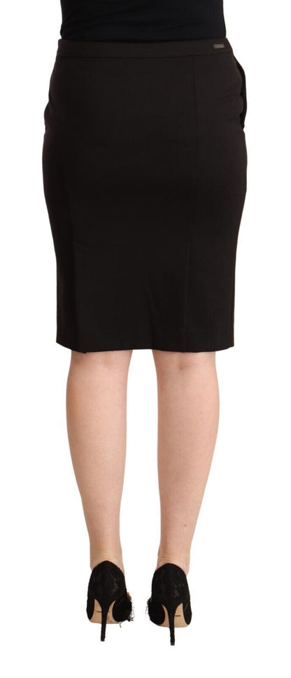 Black Straight Pencil Cut Knee Length Skirt