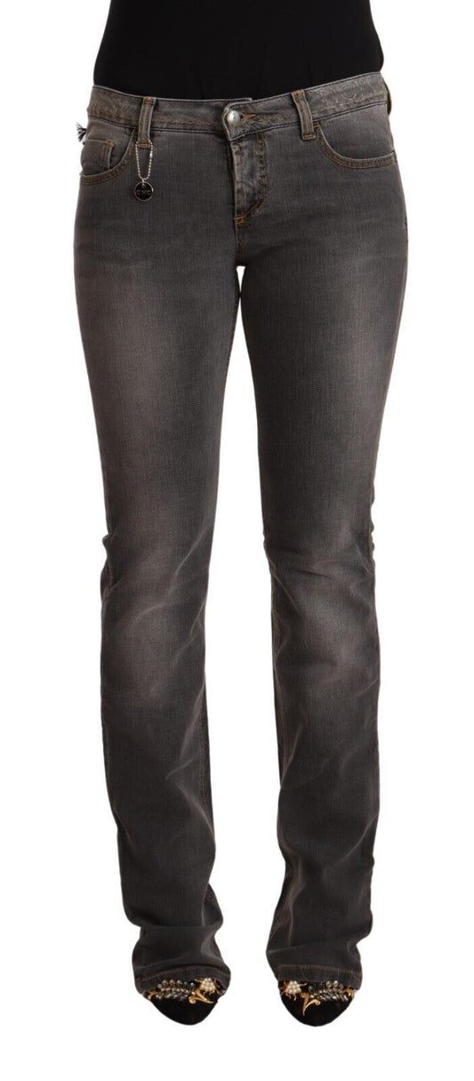 Gray Washed Low Waist Straight Denim Jeans