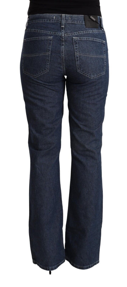 Blue Cotton Mid Waist Flared Denim Jeans