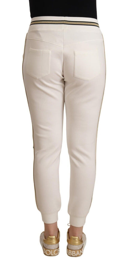 White Polyester Mid Waist Jogger Pants