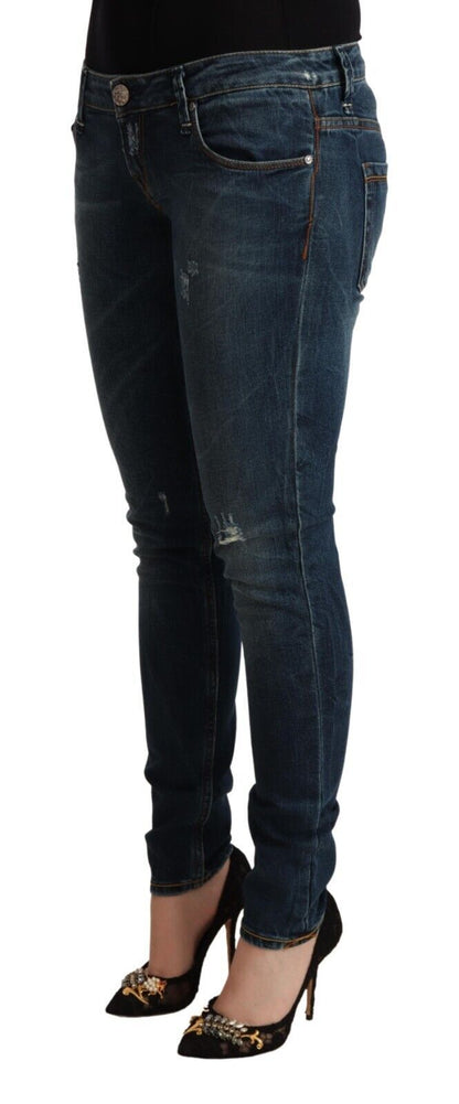 Blue Washed Low Waist Slim Fit Denim Jeans