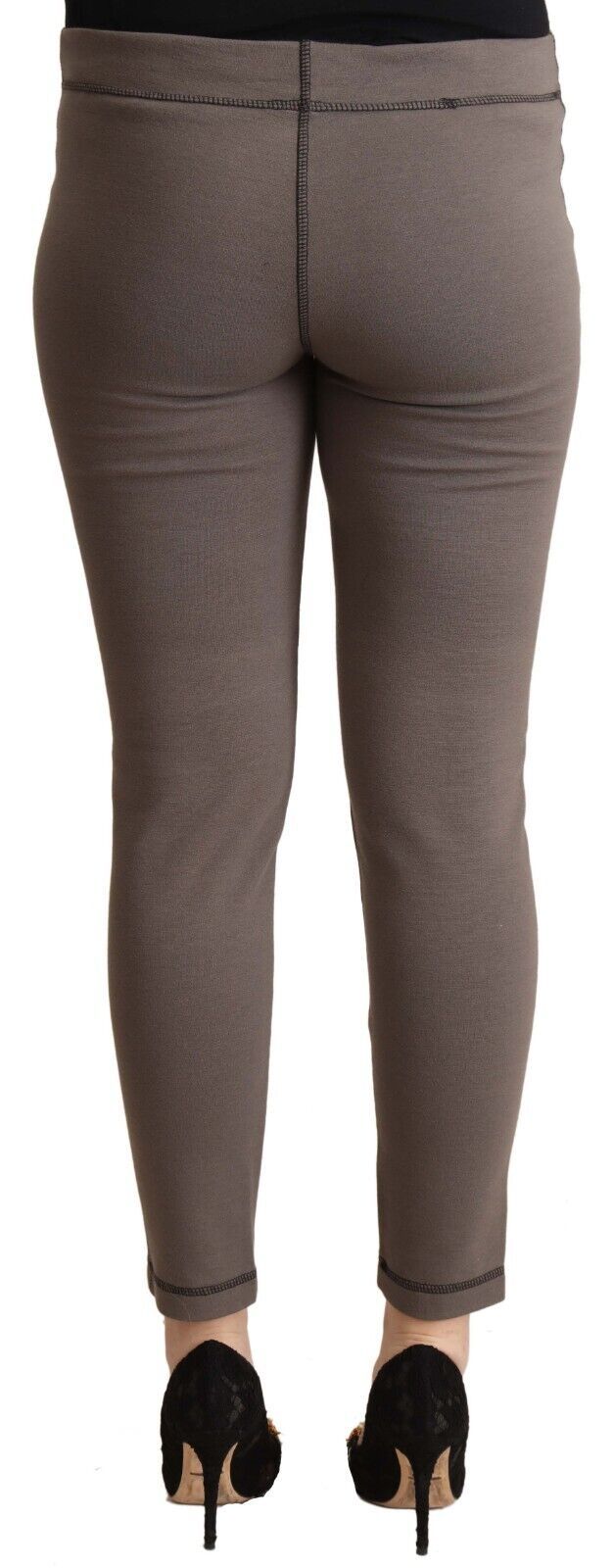 Gray Cotton Mid Waist Stretch Leggings Cropped Pants