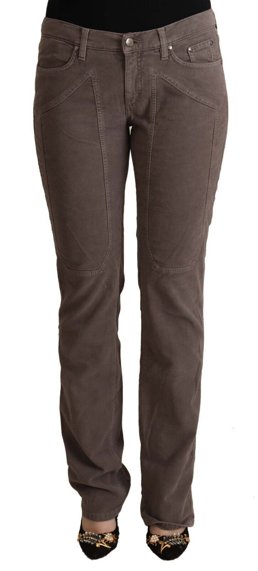 Brown Cotton Low Waist Iconic Patches Leg Denim Jeans