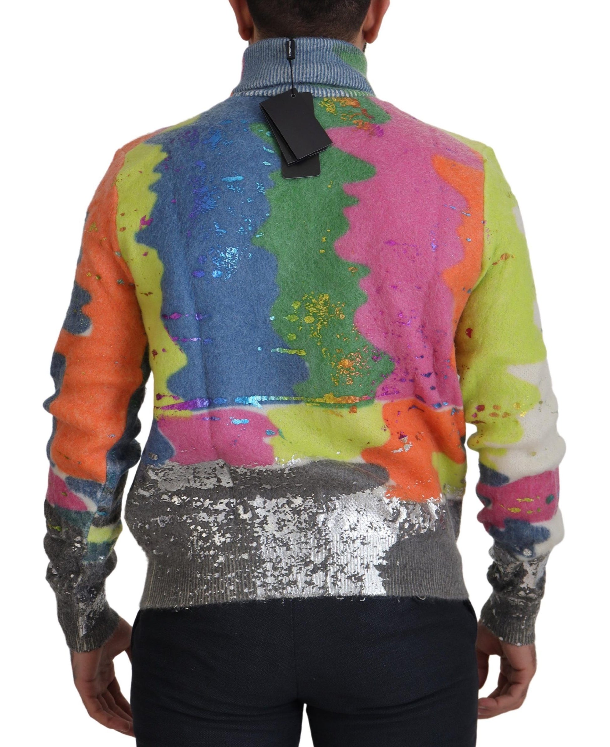 Multicolor Turtleneck Pullover Mohair Sweater