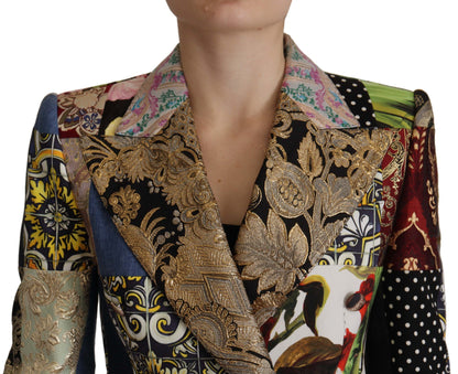 Multicolor Double-Breasted Patchwork Jacquard Blazer Jacket