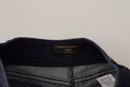 Blue Denim Stretch Crystal Hot Pants Shorts