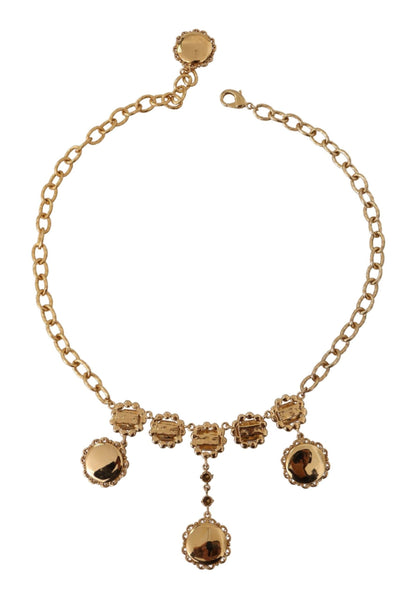 Gold Clock Statement Crystal Chain Necklace